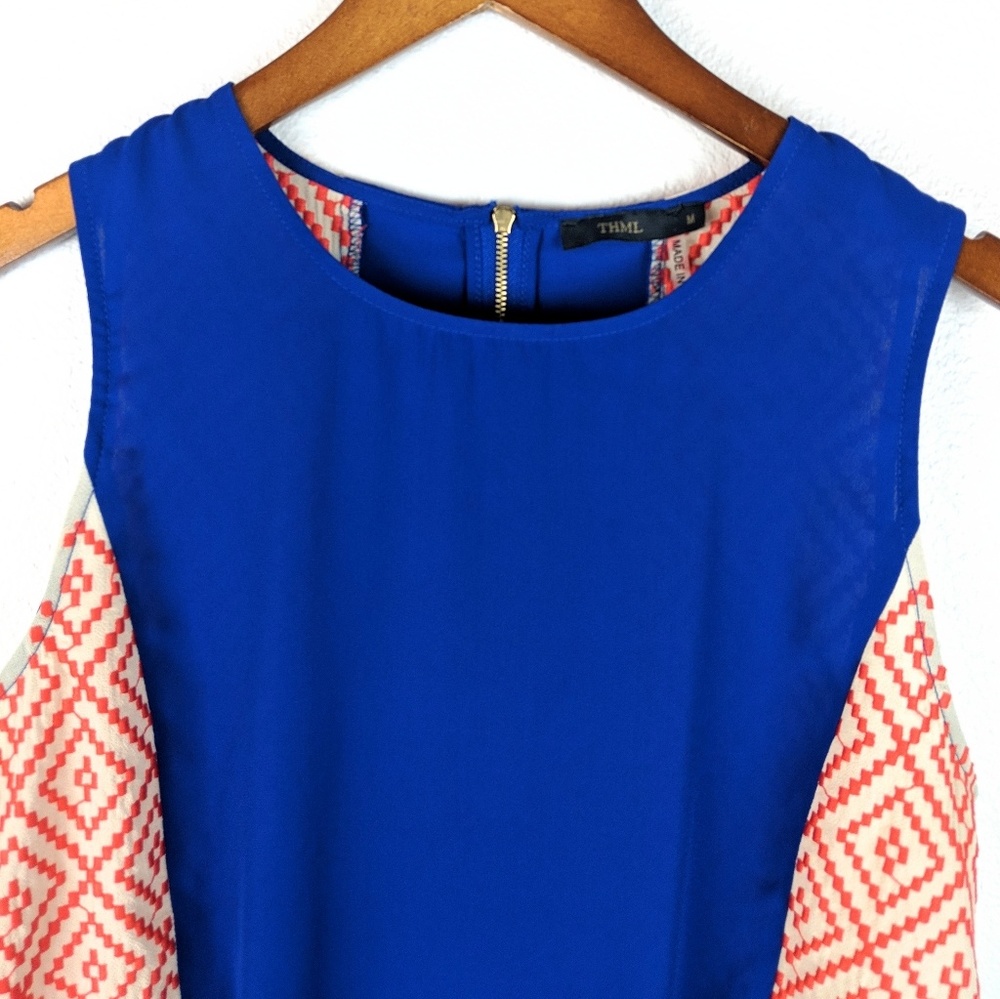 THML royal blue tank top with orange embroidery M - Picture 3 of 8